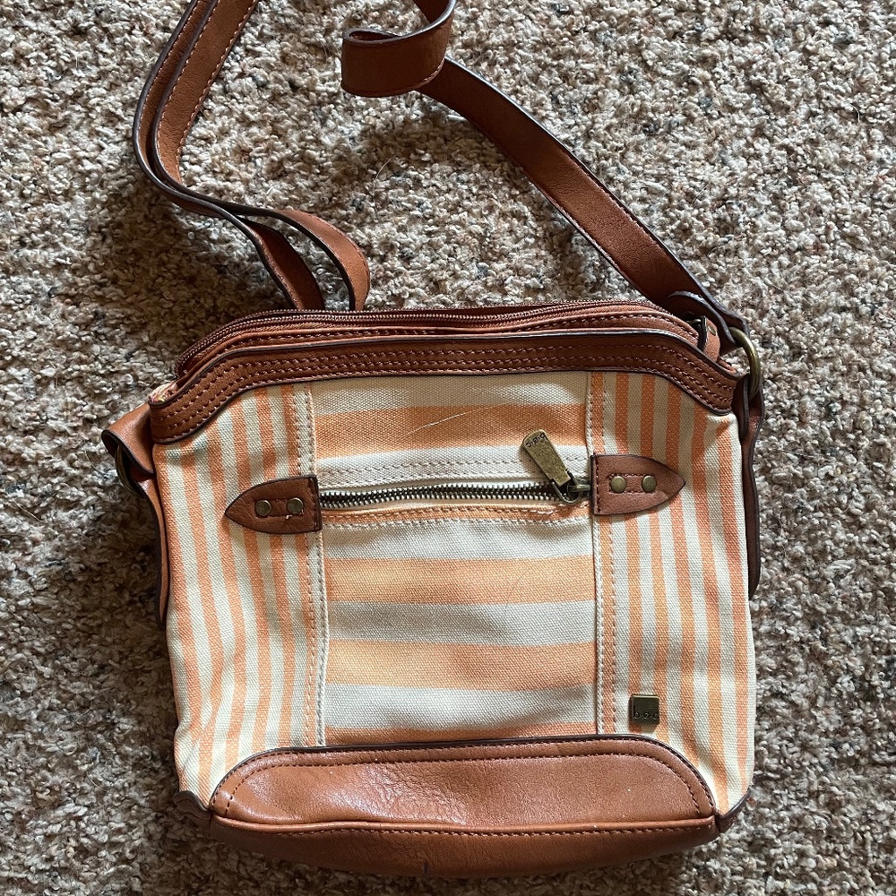 B.O.C brand Orange/Pink and White Striped Canvas Purse - Picture 1 of 4
